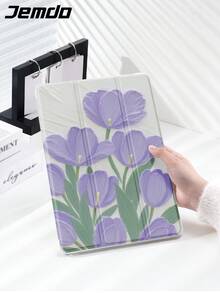 1 件绘画风格紫色郁金香图案平板电脑保护壳，兼容 iPad 10.2、iPad Pro 2021/2020、iPad 9/10 代、iPad (A16) 11、Galaxy Tab A8 10.5 英寸 2022、Matepad 10.4 英寸/Tab，防震，笔架，睡眠/唤醒支持 - 彩色 - 查看 4