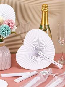 1/10/30/50/80/100pcs White Heart/Round Paper Folding Fans, 100pcs = 50pcs Fans + 50pcs Fan Bags, Wedding Ceremony Supplies, Elegant White Paper Folding Fans, Heart-Shaped Origami Design, Handheld Folding Fans, Suitable For Wedding Guest Decoration, Bride Photography And Party Favors, Reception And Ceremony Supplies, Wedding Supplies | Elegant Hand Fan | DIY Paper Art Fan, Heart-Shaped Decorative Fan, Summer Paper Fan, Best Birthday Gift - White - View 6