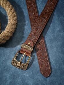 1pc Retro Western Style Personalized Buckle PU Printed Design Unisex Casual Fashion Belt - Patterned Pin Buckle - View 17