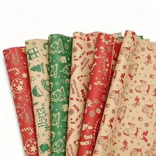 6 Rolls Kraft Christmas Wrapping Paper Set - 19.68x27.55 Inch Sheets! Vintage Retro Style With Santa, Reindeer Patterns For Gift Packaging, Scrapbooking, Xmas Tree Decoration Christmas Pajamas Christmas Decor - Multicolor - View 4