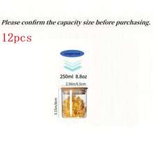 12 件/套玻璃储物罐厨房食品储存容器圆形透明玻璃调味罐套装带竹盖 - 密封，带盖糖果罐，带密封竹木盖的食品储存容器，便携式透明食品罐，用于茶、咖啡豆、糖、糖果、饼干、香料、家庭厨房用品，珍珠防撞包装