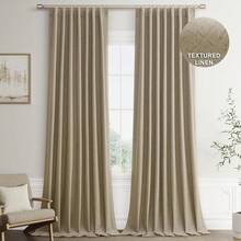 Beige Linen% Blackout Curtains 84 Inch Long, Rod Pocket/Back Tab/Hook Belt/Clip Rings, Thermal Insulated Drapes Bedroom Living Room With Hooks (1 Panel, 60 X 84), Stylish Window Treatments - 黃褐色 - 查看 1