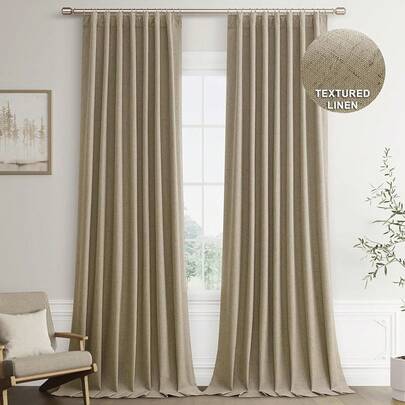 Beige Linen% Blackout Curtains 84 Inch Long, Rod Pocket/Back Tab/Hook Belt/Clip Rings, Thermal Insulated Drapes Bedroom Living Room With Hooks (1 Panel, 60 X 84), Stylish Window Treatments