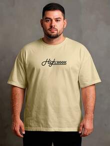 Camiseta Plus Size Masculina GG ao G5 Estilo Casual Modelagem Confortável para Todos os Dias - Bege - Visão 2