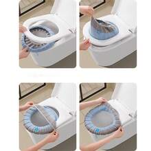 Funda de asiento de inodoro tejida, cojín de asiento de inodoro cálido y lavable con asa, alfombra de inodoro esponjosa