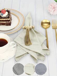 6pcs Modern Minimalist Fresh Lightweight Breathable Striped Polyester Napkins, Suitable For Home, Daily Use, Party, Banquet, Picnic, Tabletop Decor, Wiping Cups - Multicolor - View 2