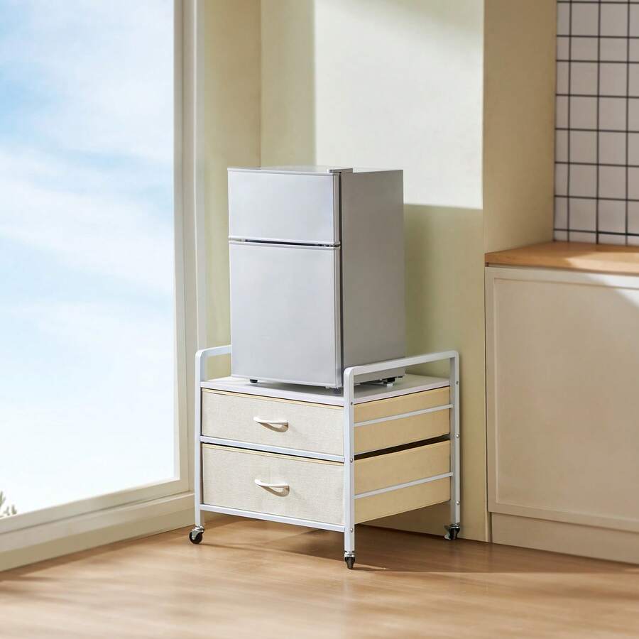 Mini Refrigerator With Storage Base, 176 Lbs, White, Mini Fridge Table, 2 Drawers - White - View 1