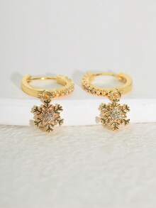 1 par de pendientes de aro elegantes con diseño de corazón y copo de nieve chapados en oro de 18K, estilo del Medio Oriente, adecuados para uso diario de mujeres, Ramadán, Navidad