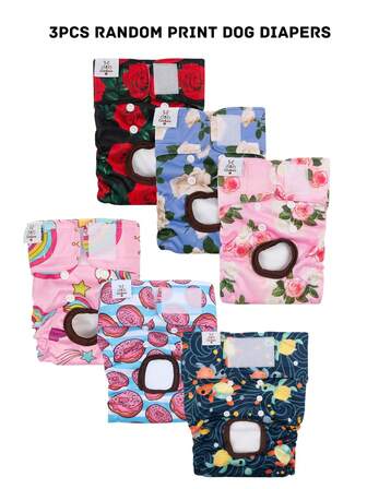 3pcs/Pack High Quality Reusable & Washable Dog Diapers, Suitable For Medium To Large Female Dogs, Puppies And Dogs In Heat