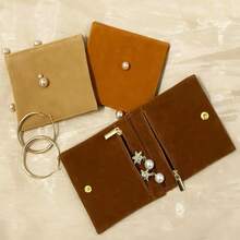 3pcs Small Jewelry Bags Zipper Jewelry Pouches Jewelry Organizer Cases Jewerly Rolls Small Bags For Jewelry Gift Bags Little Bags For Jewelry Travel Jewelry Pouch, 4"X4", Brown,19603928