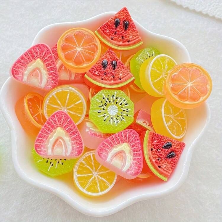 10/20/30/50pcs Vibrant 3D Fruit Series Assortment - Strawberry, Watermelon, Lemon, Resin Charm Set - Ideal For DIY Crafts, Hair Accessories, Jewelry Making, Scrapbooking, Wedding Decorations - Random Mix - Multicolor - View 4