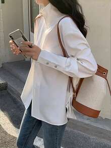 女士休闲外套，纯色梭织面料，拉链和纽扣闭合，适合休闲、办公、日常穿着，春秋季白色 - 白色 - 查看 5