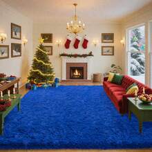Large Shaggy Area Rug For Living Room & Bedroom – Stain-Resistant Fluffy Carpet With 1.4 In High Pile, Plush Aesthetic Throw Rug, Non-SIip Rubber Backing With 4 Anti-SIip Pads, Durable Edge Stitching – Cozy Minimalist Decor – Great Gift For New Year ! - 寶藍色 - 查看 5