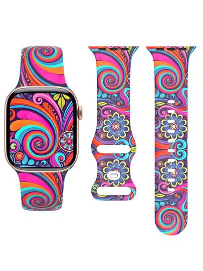 Esta correa de reloj de silicona con estampado de estilo bohemio es compatible con modelos de 40/41/42/44/45/46/49mm, y es adecuada para Apple Watch Series Ultra/11/10/9/8/7/6/5/4/SE. Suave y cómoda, adecuada tanto para hombres como para mujeres, con un estilo casual y deportivo.
