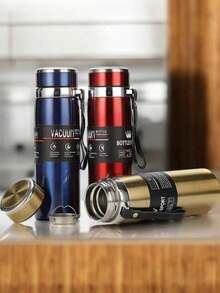 Termo de Acero Inoxidable Portátil  Mantiene Bebidas Frías y Calientes - Negro - Ver 3