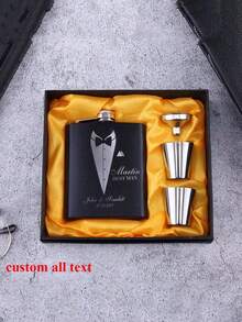 6oz Personalized Stainless Steel Flask, Engraved Groomsman Groom Gift, Yellow Gift Box Packaging, Custom Logo For Wedding, Easy To Clean, High-Quality Craftsmanship, Customized, Unique, Ideal Gift For Her, Boyfriend, Girlfriend, Dad, Mom, Family, Friends, Son, Daughter, Student, Office Worker, Child, School, Home, Office, Father's Day, Father's Day Gift Ideas - Multicolor - View 4