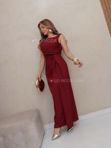 SJD MODA LADY Party Dress, Long Women's Dresses, Luis Twil Fabric, Elegant Women's Dresses, Social Style, Elegant Look, Party Dresses Civil Wedding Graduation Godmother, Best Quality, Christmas Women's Clothing - 酒紅色 - 查看 2