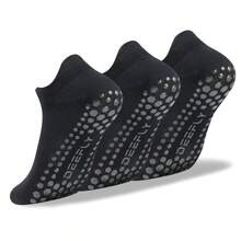 运动户外 Deefly 3 双防滑瑜伽袜，脚跟处有凝胶，低帮，纯色，适合居家、医院、健身、芭蕾、普拉提，M L Xl 码