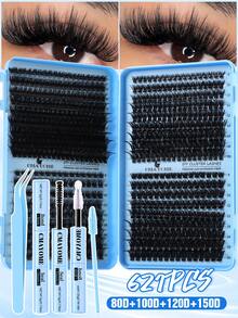 800/621 D-Type Segmented False Eyelash Cluster, 10D+20D+30D+40D+50D+60D+80D+100D+120D+150D Mixed Length Thick Black Natural Fluffy Individual False Eyelashes DIY Home Kit. Thickened Design, Easy For Beginners. Long-Lasting Fashionable, Comfortable Wear, Suitable For Individual Lash Extension. - Màu xanh lam - Xem 4