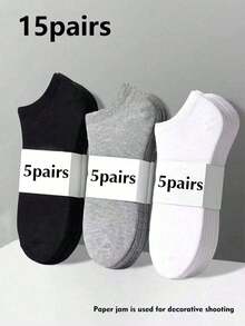 15 双男女通用袜子，运动袜，白色/黑色/灰色短袜，隐形袜，纯色简约时尚，适合日常休闲穿着