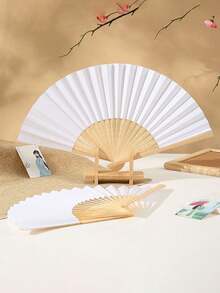 Olding Hand Fan Chinese Style Handheld Fan DIY Blank Paper Fan Elegant Retro StylePersonalized Baby Shower Foldable Paper Fan Portable Party Wedding Supplies Hand Fan Gift Decoration Wedding Fans Handheld Fans