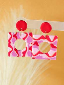 Bohemian Exaggerated Geometric Circle Earrings Fashion Colorful Printing Contrast Color Polymer Clay Earrings For Women Vacation Jewelry Gifts