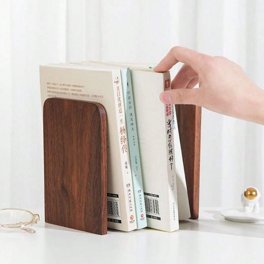 Nature Wooden Bookends Desktop Bookshelf Desk Organizer Office Home Book Accessories Storage Book Holder Wood Book Ends - Multicolor - View 1