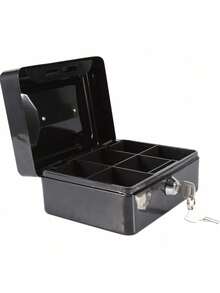 ARISE - Caja de Caudales Portátil con Llave, Caja Fuerte de Acero con Bandeja Interior, Ideal para Dinero, Oficina, Tienda y Hogar, Varios Tamaños (12.5/15/20/25/30 cm), Colores Azul, Rojo, Verde, Negro - Negro - Ver 2