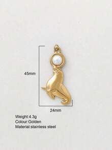 1pc Stainless Steel Gold Dolphin, Seashell, Bow, Bear, Flower Pendant Charm, Suitable For Necklace, Bracelet, Daily Wear - Gold - View 8
