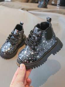 1 Pair Fashion Snow Boots, Featuring Zipper Design, Glitter Decor On Upper, Suitable For Both Boy And Girl, Thick Insulation For Warmth, Suitable For Autumn/Winter Daily Wear