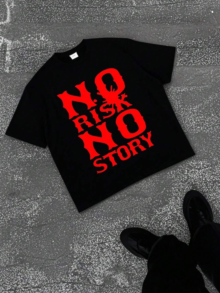 No Risk No Story Bold Red Print Black T-Shirt. Eye-Catching Design, Motivational Quote. Perfect For Gym, Streetwear. Fashion, Comfortable, Versatile. Ideal Gift. Pure Cotton Men's Short Sleeve - Youth Sports Tee - College Birthday Present - Halloween Gift - Christmas Gift - Men's Fashion. - màu đen - Xem 1
