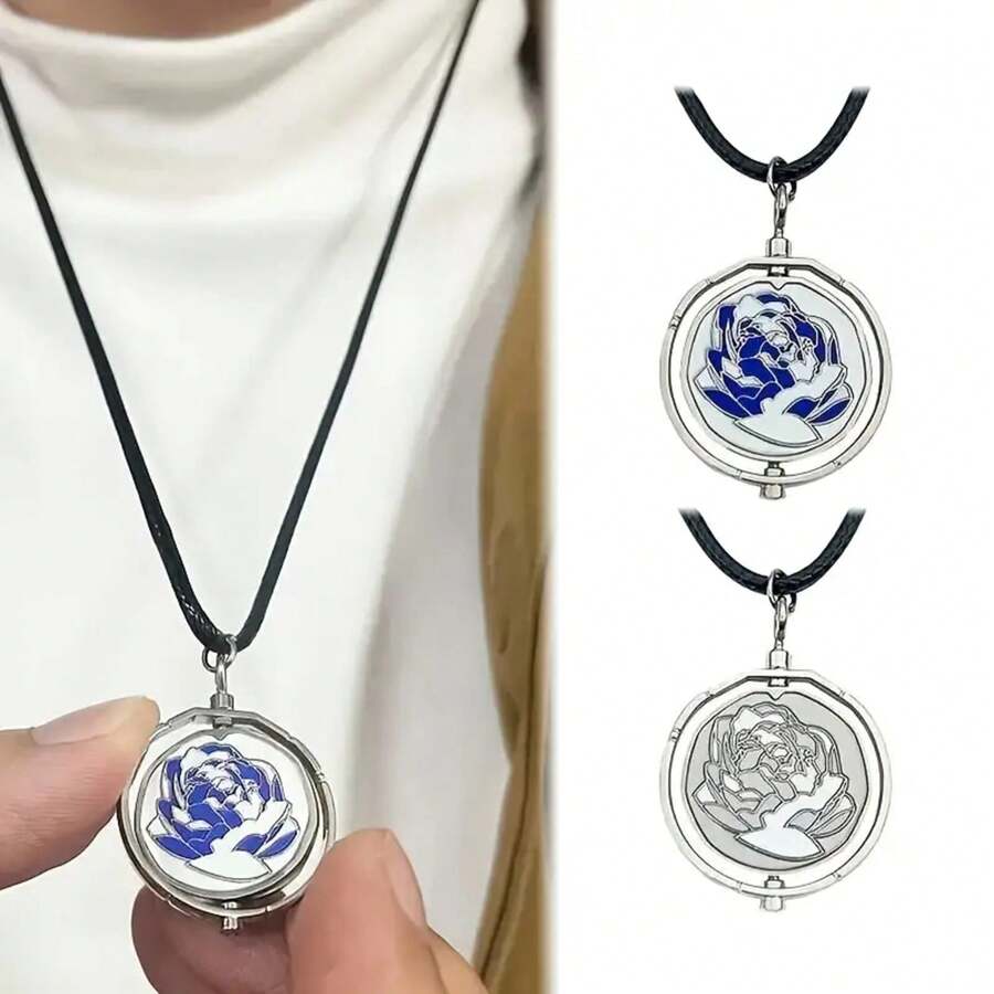 Fashion Blue Rotating Rose Pendant Necklace - Zinc Alloy Jewelry, Suitable For Parties And Valentine's Day Gifts - 項鍊 - 查看 1