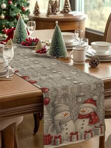 1 pièce Chemin de table bonhomme de neige de Noël, chemin de table décoratif de Noël, chemin de table style lin de Noël, chemin de table, chemin de table, 1 pièce chemin de table, 4 pièces sets de table, 1 pièce housse de coussin, 3 produits disponibles, décoration saisonnière d'intérieur/extérieur pour fête d'hiver, décoration de Noël pour la maison, décoration de chambre de Noël, fournitures de fête de Noël