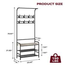 CuteHairy Industrial Hall Tree With Bench & Shoe Storage Coat Rack Shoe Bench With 9 Hooks - Grey - View 3