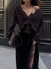 Áo len cardigan thường ngày dành cho nữ, thanh lịch, đa năng, phù hợp khi đi làm, đi chơi, đi nghỉ, ấm áp, chất lượng cao, ôm vừa vặn, ngày chiến thắng, dễ thương, phong cách Hàn Quốc cổ điển - Cà phê nâu - Xem 5