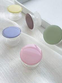 1pc Solid Color Expandable Phone Stand, Cute Transparent Phone Holder With Clear Base, Foldable Phone Stand, Dopamine Color Phone Accessory, Birthday Gift, Retractable Phone Handle