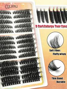 290 Clusters Of False Eyelashes, D-Curled And Voluminous False Eyelashes, 8-18mm Mixed Length, 3D Effect, DIY Natural, Soft And Thick, Suitable For Everyday Wear, Parties, Stage Performances, And Nightlife Occasions. - D - 查看 2