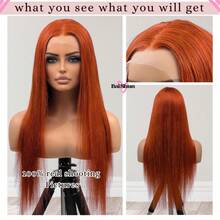 Brazilian Virgin Hair Natural #350 Ginger Orange Straight Wig 200% Density 13*4 HD Lace Front Wigs Human Frontal Hair Glueless Wigs Pre-Plucked With Baby Hair Ready To Wear No Glue Needed Pre Bleached Knots & Natural Hairline Soft And Natural Look - S350 - View 3