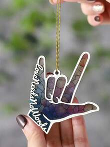 10,2x8,3x0,6cm Decoración de gesto de mano de música rock de madera y acrílico en capas "El amor no necesita palabras", regalo creativo para amantes, amigos, entusiastas del DIY, fans de la música rock y amantes de la música