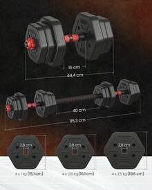 SONGMICS Set di Manubri con Barra di Collegamento, Manubri Corti, Peso Esagonale per Allenamento, Fitness, Sollevamento Pesi a Casa, Palestra - nero - Visualizzare 5