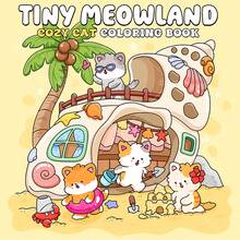 Libro para colorear TINY MEOWLAND COZY CAT para niños, libro de pintura de graffiti (se regala al azar una tarjeta de felicitación) 24 páginas (portada perlada) - Papel grueso mejorado para alivio del estrés y práctica de coordinación de colores, juguetes de dibujo Montessori, regalo creativo, fácil de colorear con líneas gruesas, un libro de colorear audaz y sencillo