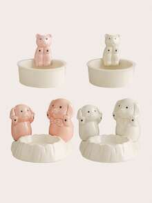 1 pieza Soporte de vela con diseño de animal de dibujos animados - Base para soporte de vela, decoración navideña, suministros para fiestas y vacaciones, artesanía de cerámica | Adecuado para el hogar, hotel, escritorio, decoración de vacaciones y fiestas, decoración del hogar, decoraciones navideñas, decoración de habitaciones de invierno - Multicolor - Ver 11