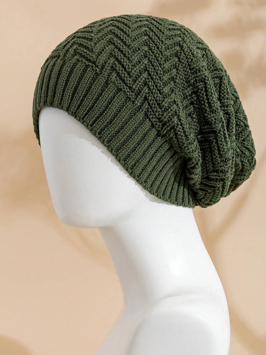JZML 1pc Unisex Solid Slouchy Beanie, Casual Men Beanie Hat Fall - Army Green - View 1