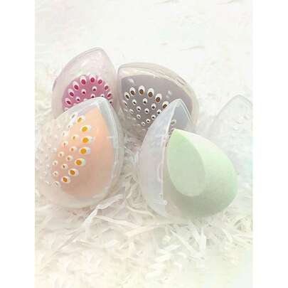 5个1件装美容海绵化妆收纳蛋粉扑化妆品蛋形透明框架粉扑干燥盒化妆配件，适用于假日海滩、浴室收藏、卧室收藏，大容量