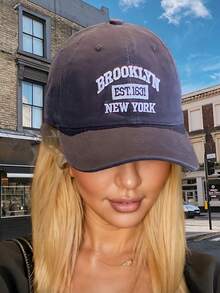 DAZY 1pc Navy Blue Oversized Brim Sun-Shading Fashionable Versatile Baseball Cap - Navy Blue - View 6