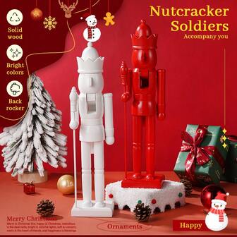 38厘米纯色胡桃夹子国王木偶雕像，木制工艺品，圣诞礼物，家居装饰