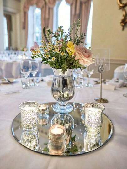 Base e vassoio da centro tavola rotondo in acrilico specchiato, ideale per decorazioni da matrimonio, allestimenti per feste, apparecchiature da tavola, portacandele e decorazioni per la casa. Perfetto per valorizzare soggiorni, bagni, cucine, camere da letto, vassoi per esposizione di gioielli, basi per centrotavola da matrimonio, decorazioni per feste di Natale, celebrazioni di matrimonio, allestimenti da matrimonio, decorazioni per la camera da letto e decorazioni autunnali.