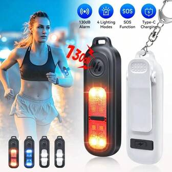 Portable Personal Alarm For Running And Cycling, Women's Self-Defense Alarm, Clip-On Wearable, Outdoor Portable Alarm, Keychain Accessory, Self-Defense Keychain, 3-Color LED Light Alarm For Night Outdoor Running Emergency, Rechargeable Personal Alarm, Compact & Elegant, Flashlight With Multiple Lighting Modes, 130dB High Decibel Alarm, LED Flashing Light, Suitable For Women And Elderly As Emergency Call Device