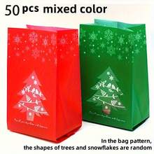 10pcs/25pcs/50pcs Reusable Christmas Plastic Gift Bags - Mixed Colors With Snowflake & Christmas Tree Patterns, Holiday Party Decorations, Christmas Gift Wrapping Supplies, Festive Themed Design, Christmas Decor, Christmas Gifts Packaging, New Year Decorations (Stickers Not Included) - Multicolor - View 11