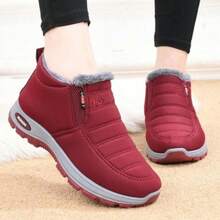 Ultra-Warm Winter Boots - Non-Slip Thick Sole, Polar-Grade Warmth, Low Heel, Round Toe, Solid Color Simple Design, Suitable For Outdoor Hiking, Artificial Leather Upper, PU Sole, Fabric Lining, Hiking Boots - 紅色 - 查看 11